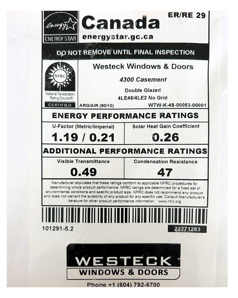NFRC Rating 4300 Casement - Westeck Windows